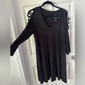 Torrid size 0 black shift dress with shoulder lattice detail